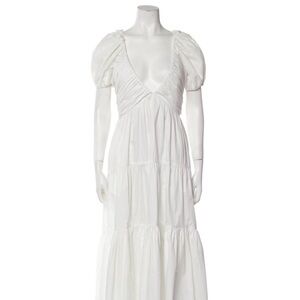 La Ligne “Ina” White Puff-Sleeve Tiered Maxi Dress NWT